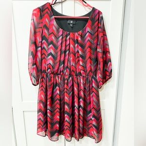 IZ Byer Multi-colored Long Sleeve Chevron Dress